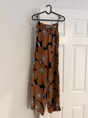 Marimekko Brown Floral Flowy Pants with Navy and Gray Accents